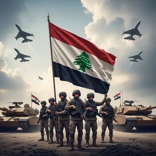 Soldiers with Cedar Flag and Military Vehicles - Patriotism Display