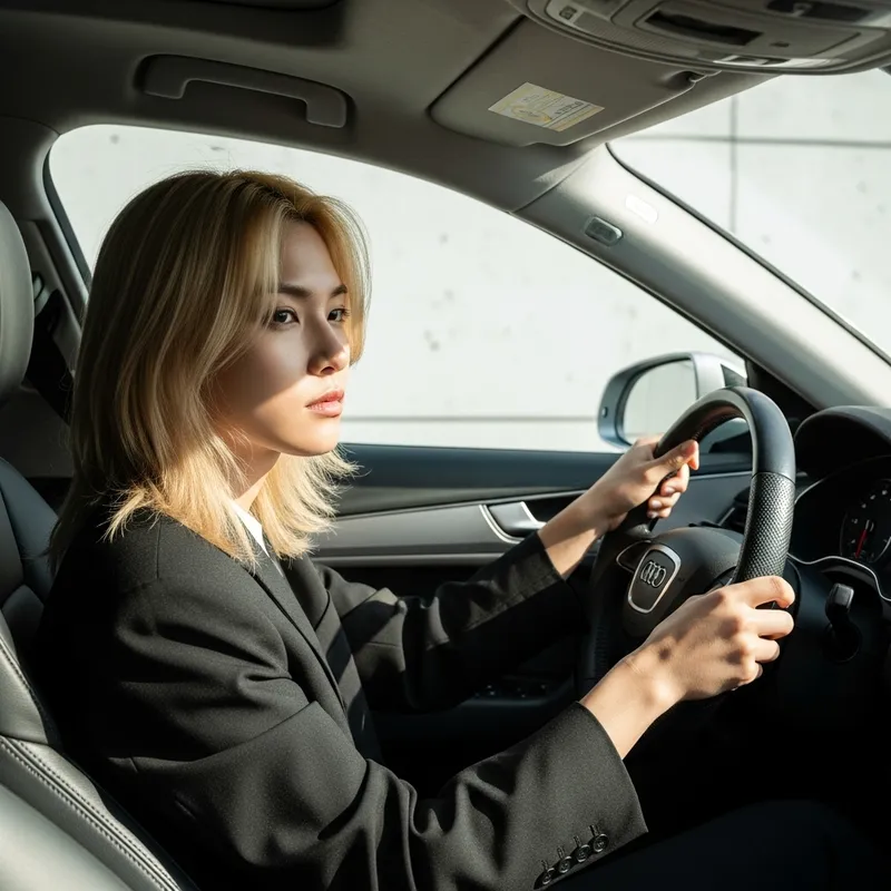 Luxurious Audi Drive with Elegant Blonde Korean