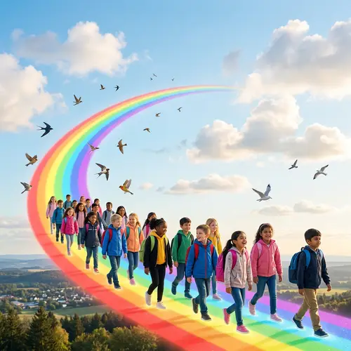 Magical Rainbow Pathway for Kids in Morning Sky