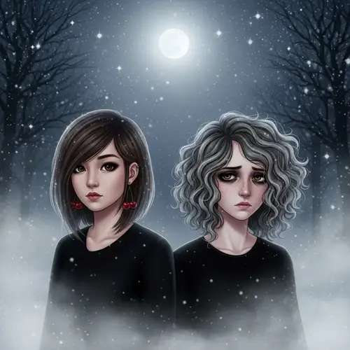 Enigmatic Night: East Asian and Gray Haired Girls in the Dark Forest