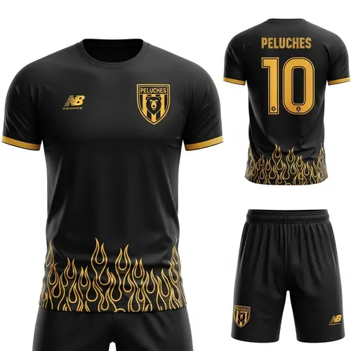 Black Sports T-Shirt with Golden Flames & Emblem