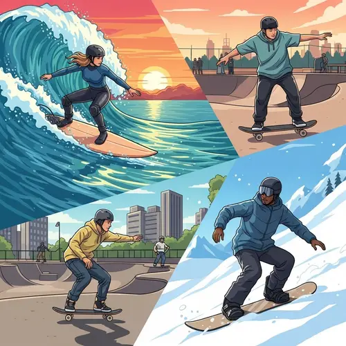 Diverse Group Engaging in Board Sports | Passion & Dedication