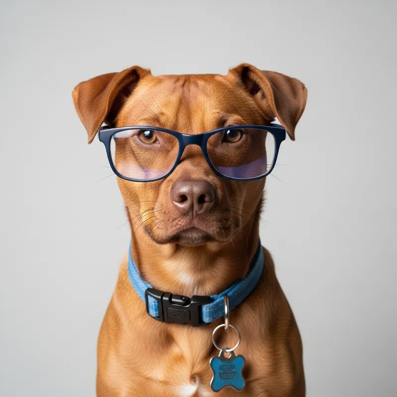 Adorable Dog in Brown Coat with Blue Glasses | Smart and Stylish Pet