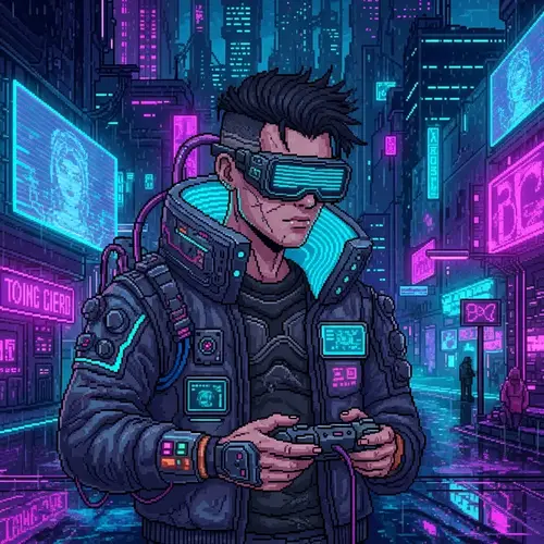 Cyberpunk Gamer in Pixel Art Style