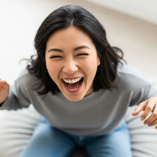 Joyful Asian Woman Tickle - Photorealistic Image