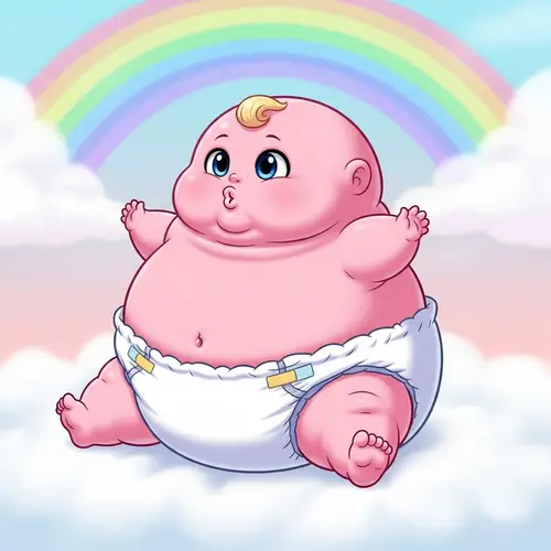 Adorable Round Pink Baby Character in Diapers