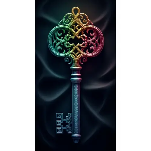 Intricate Gothic Key Design in Vibrant Colors