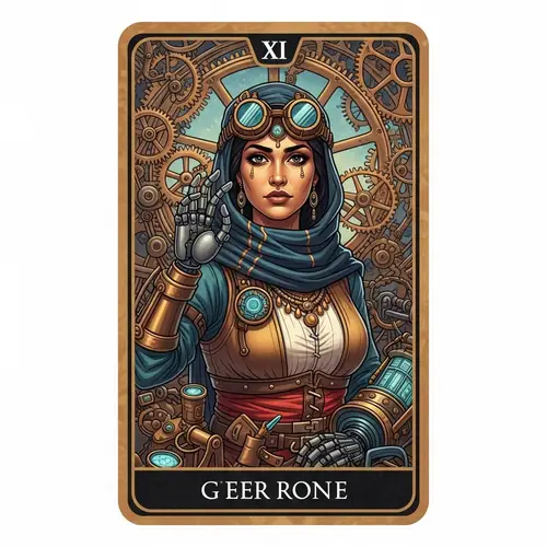 Steampunk Middle-Eastern Female Inventor Tarot Card Illustration