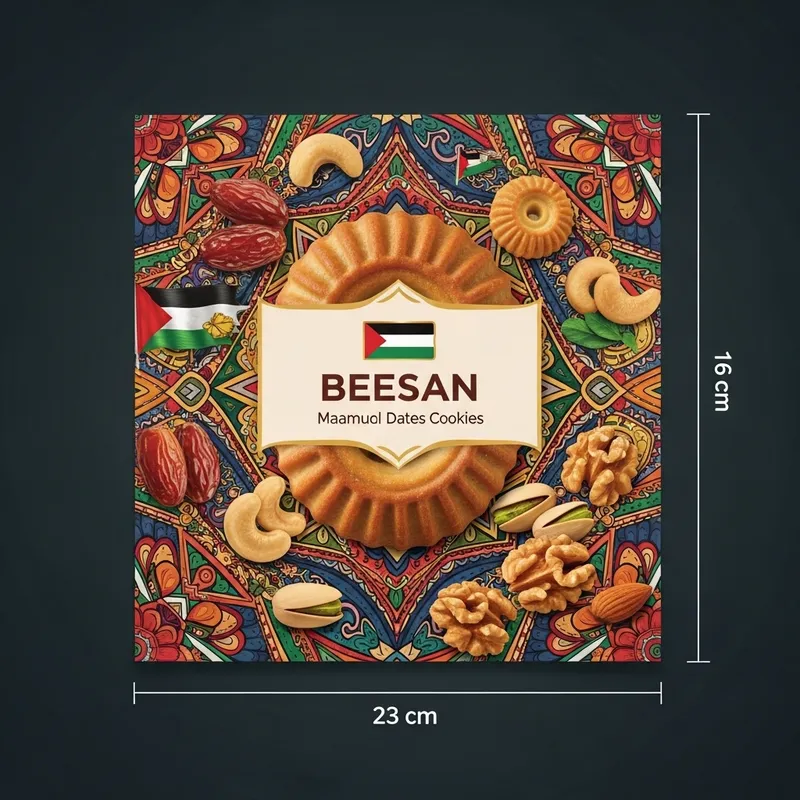 BEESAN Maamoul Dates Cookies: Vibrant Palestinian Heritage Packaging
