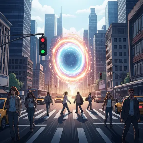 Heavenly Portal in Urban Cityscape | Digital Illustration