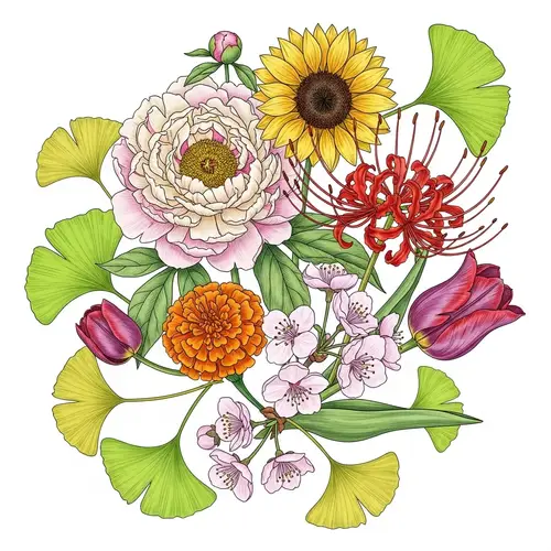 Exquisite Flower Drawing with Peony, Sunflower, Spider Lily & More