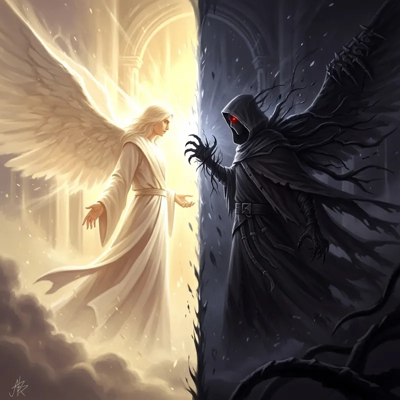 Radiant Light vs Sinister Shadows: Divine vs Malevolent in Ideological Confrontation