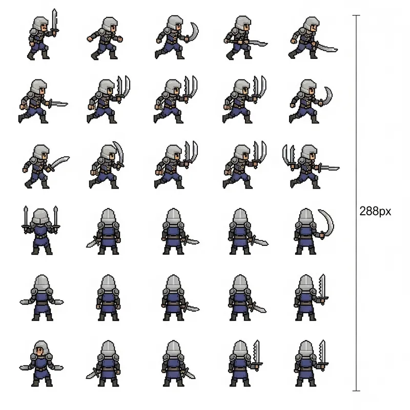 Pixel Art Dungeons and Dragons Character Sprite Sheet: View Actions and Movement