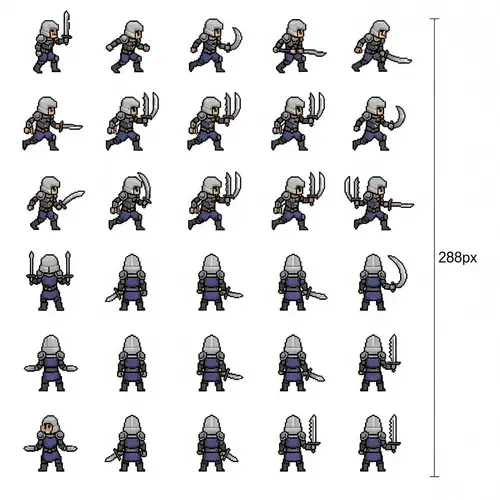 D&D Pixel Art Character Sprite Sheet: Actions, Movement, and Idle Views