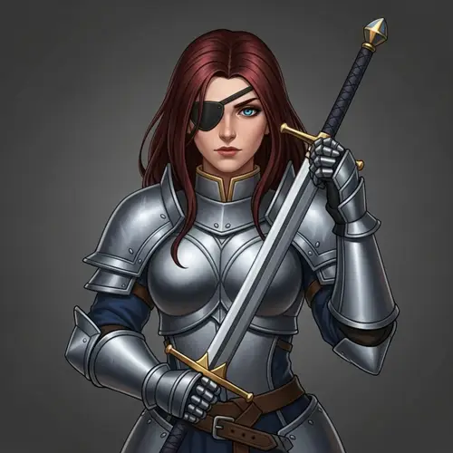 32-Year-Old Strong Caucasian Woman Knight with Eye Patch