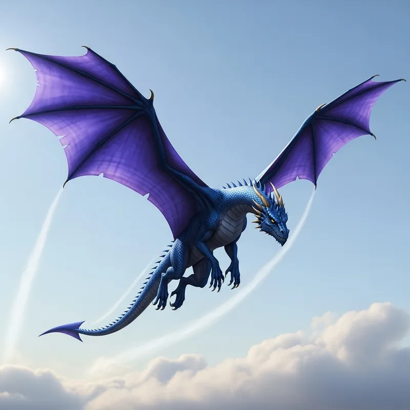 Majestic Blue Dragon in High Sky - Tranquil Flight Scene