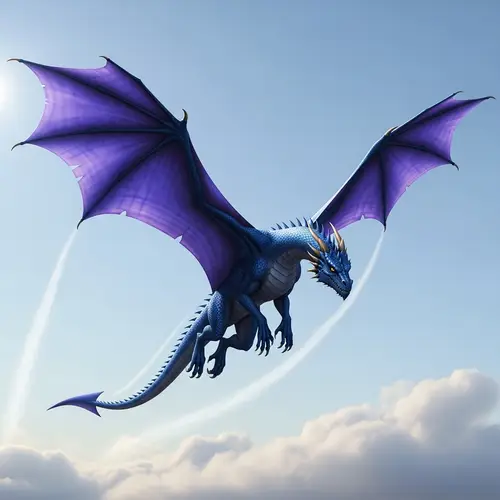 Majestic Blue Dragon Soaring in Clear Sky