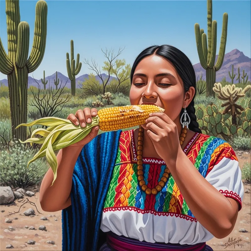 Mexican Woman Enjoying Roasted Corn in Sonora - Authentic Experience