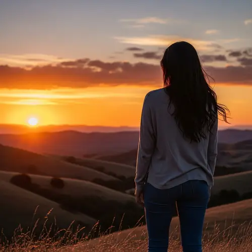 Hispanic Woman in Scenic Landscape with Rolling Hills