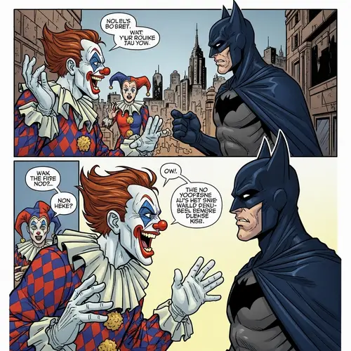 Dynamic Conversation: Clown and Bat Costume Characters