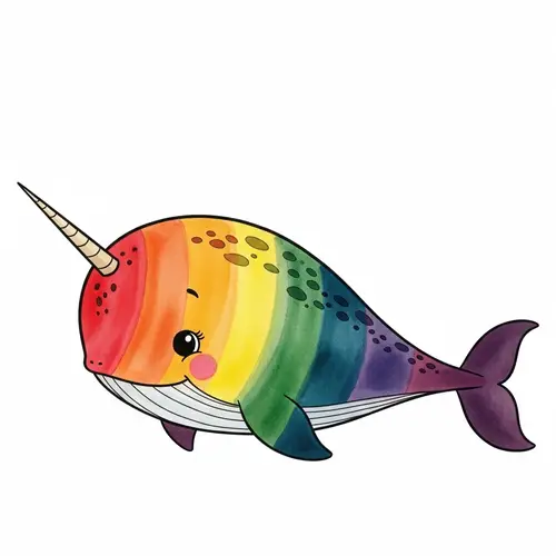 Charming Autumn Rainbow Narwhal Cartoon Character