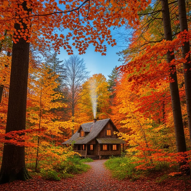 Charming House in Forest: Autumn Serenity