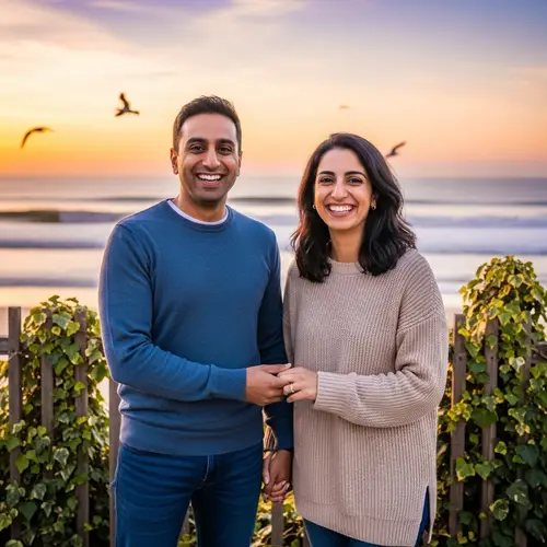 Multicultural Happy Couple on Beach at Sunset