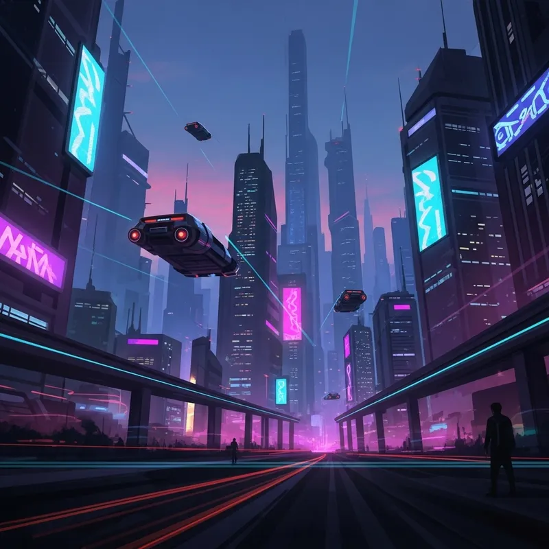 Futuristic Cyberpunk Cityscape at Dusk