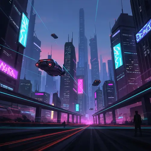 Futuristic Cyberpunk Cityscape at Dusk