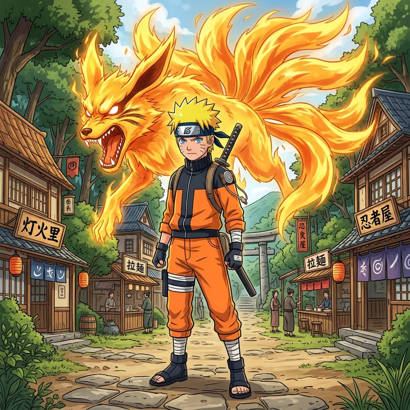 Naruto - Young Ninja with Nine-Tailed Fox in Oriental Village Naruto - Young Ninja with Nine-Tailed Fox in Oriental Village
