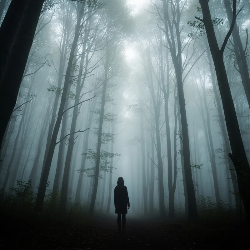 Mysterious Figure in Misty Forest | Serene Nature Portrait