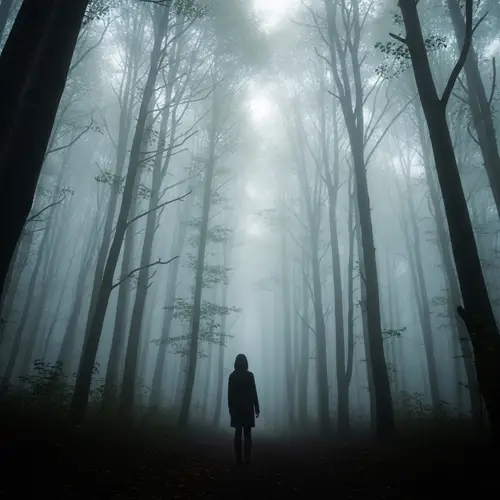 Mysterious Figure in Misty Forest | Ethereal Nature Beauty