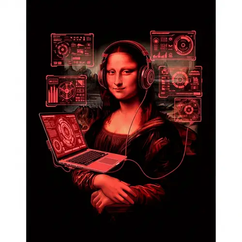 Modern Monalisa with Laptop & Headphones