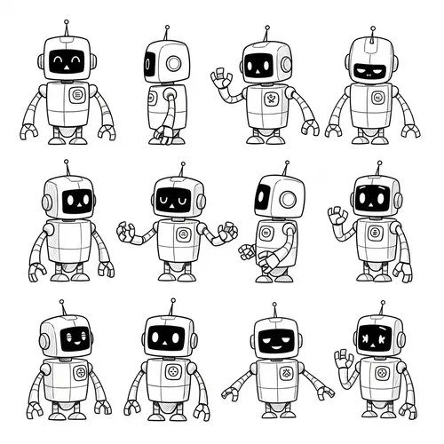 Cute Robot Character: Multiple Angles, Poses & Expressions