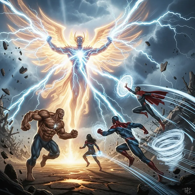 Divine Entity Battles Superheroes: Epic Clash