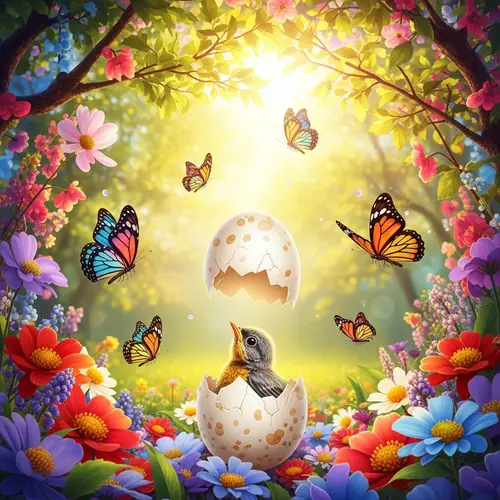 Vibrant Birth Scene: Colorful Depiction of New Beginnings