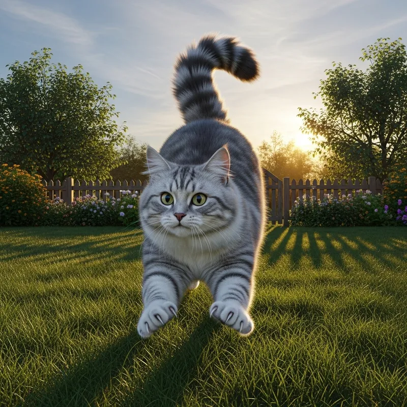 Grey & White Cat Runs Playfully