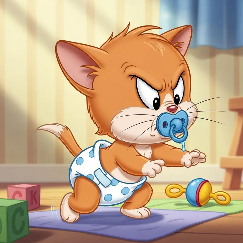 Newborn Kitten Crawling in Diapers and Pacifier Animated Cartoon Newborn Kitten Crawling in Diapers and Pacifier Animated Cartoon