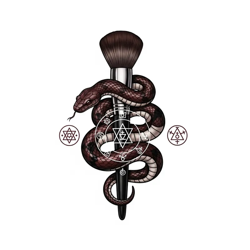 Serpent Makeup Brush Logo | Mystical Artistry in Burgundy