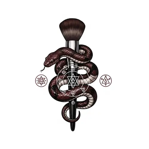 Burgundy Snake Makeup Brush Logo | Alchemy Mysticism Art