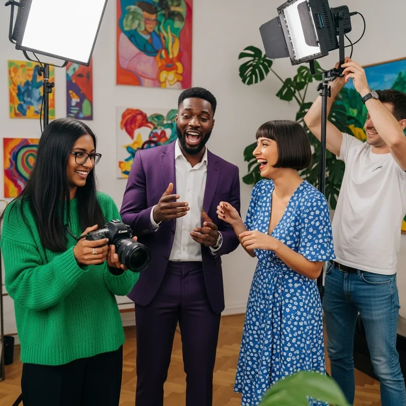 Vibrant Vlog Recording Session with Diverse Group of Friends