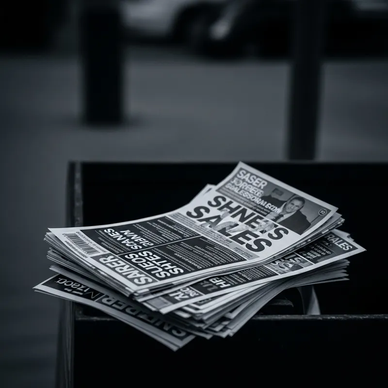 Urban Street Noir: Discarded Sales Flyers in Abandoned Setting