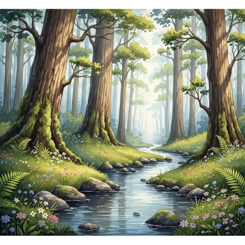 Magical Fantasy Forest in Watercolor