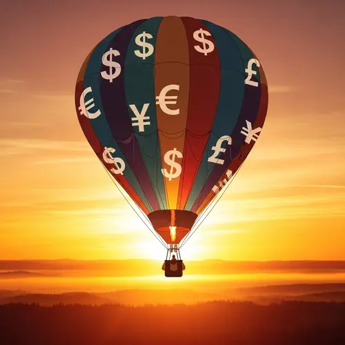Financial Hot Air Balloon Soaring at Sunrise