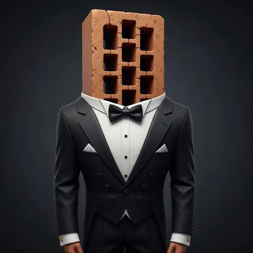 Formal Tuxedo-Clad Giant Brick: Unique Construction Material Fashion