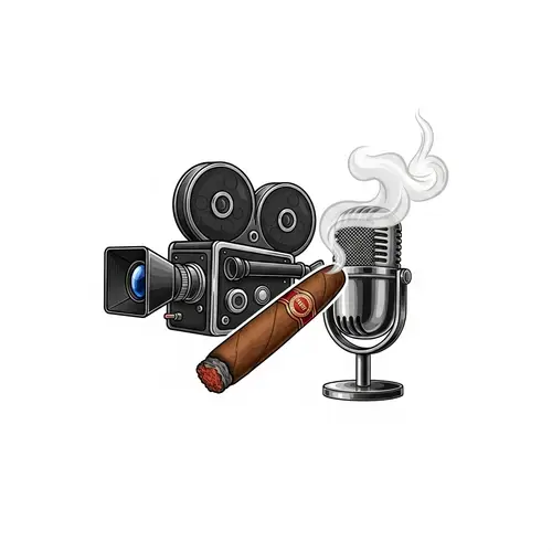 Realistic Cinema Camera, Cigar & Podcast Microphone Logo Design