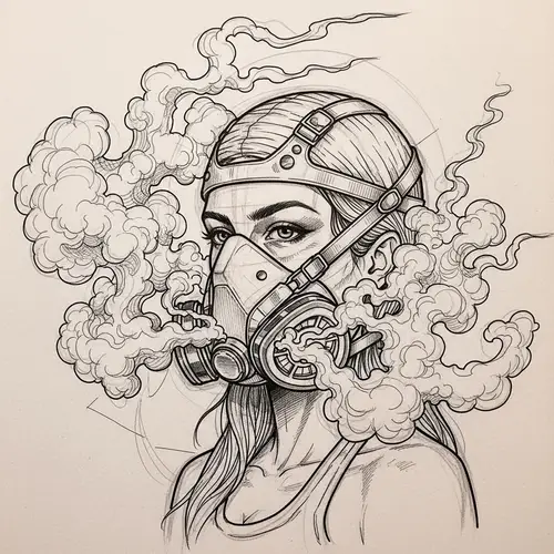 Respiratory Mask Tattoo Design | Smoke Billowing Art