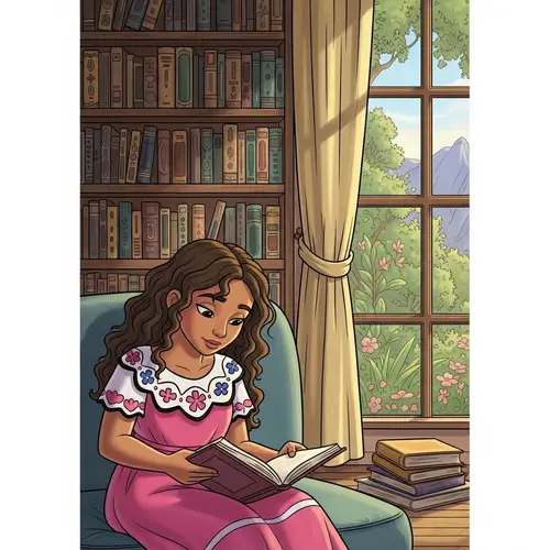 Hispanic Girl Reading Cartoon Style | Hand-Drawn Animation