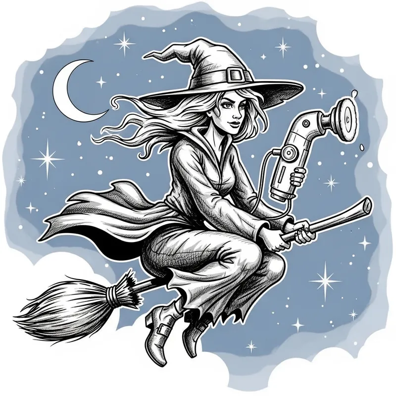 Witch Riding Broomstick with Polishing Machine - Magical Skate Witch Riding Broomstick with Polishing Machine - Magical Skate