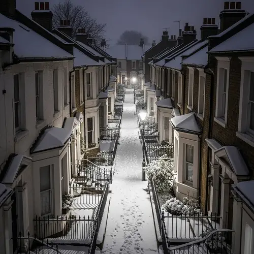 Winter Night Alley: Victorian Houses & Heavy Snow